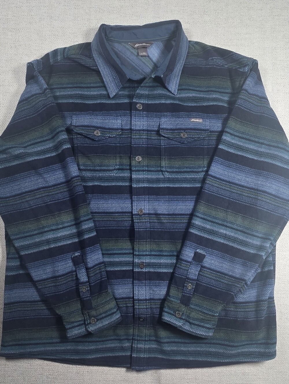 Eddie Bauer Mens 2XL Fleece Shirt Jacket Striped Flannel Style Button Down Fall